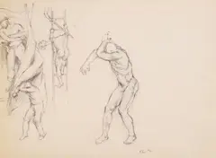 Edward Laning, Male Figures, charcoal on paper, 1972, initialed E.L. 72 lower right