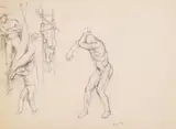 Edward Laning, Male Figures, charcoal on paper, 1972, initialed E.L. 72 lower right