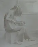 Study for Guitar by Jack W. Henderson, pencil and white wash highlights on grey/blue paper, 1976-78, offered Mar 2026