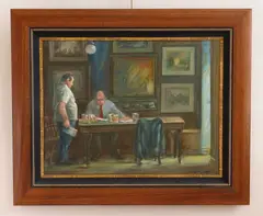 Business over Beer: Mc Sorley's by Clyde Singer, oil on canvas, 1984, offered Mar 2026