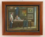 Clyde Singer, Business over Beer: Mc Sorley's, oil on canvas, 1984