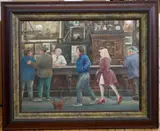 Clyde Singer, Back Room Bound: Mc Sorley's, oil on board, 1990