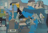Warrington Colescott, The History of Printmaking: S. W. Hayter Discovers Viscosity Printing soft ground, etching and aquatint in colors, 1976