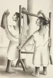 Francisco Dosamantes, Mayan Women Weaving, lithograph