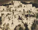 Gene Kloss, Taos Indian Jesters, etching, drypoint and aquatint, 1944