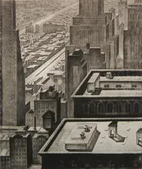 Armin Landeck, Manhattan Vista, drypoint, 1934