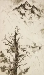 Gene Kloss, Mt. Wilson and Narrow Gauge Trestle, etching, 1980