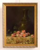 Adam Lehr, Still-Life of Vases and Plums on an Oriental Rug