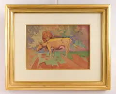William Sommer, Two Cows in Landscape, watercolor on paper