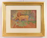 William Sommer, Two Cows in Landscape, watercolor on paper