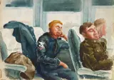 G. I. Train Ride by Joseph Solitario, watercolor on paper, 1944, offered Mar 2026