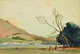 Frank N. Wilcox, Figures along a River Bank, watercolor on illustration board