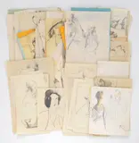 Henry G. Keller, Sketches approximately 140, graphite on paper, mostly caricatures and figure studies, many
