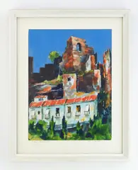 William C. Grauer, Malaga- Homes and Fort, gouache on paper