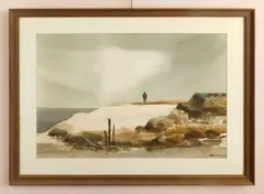 Lone Man in Landscape by Fred Leach, watercolor on illustration board, offered Mar 2026