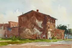 Lowell Ellsworth-Smith, Red Brick Building, watercolor on paper