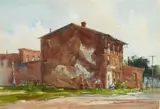 Lowell Ellsworth-Smith, Red Brick Building, watercolor on paper