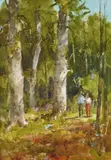 Lowell Ellsworth-Smith, Two Figures Walking in the Woods, watercolor on paper