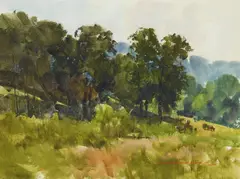 Lowell Ellsworth-Smith, Summer Landscape with Cows, watercolor on paper
