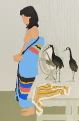Phyllis Sloane, Jeanetta with Birds, silkscreen in colors, 1978