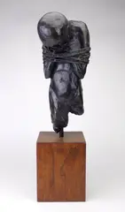 John Dawson, Bound Man, bronze sculpture set on wood base