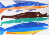 Jessie Oonark, Three Fish, silkscreen in colors, 1979