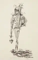 Cecil Collins, Court Jester with Owl and Heart, silkscreen, 1944