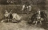 Un Torero Monte sur Les Epaules d'un Chulo 'Lanceado un Taureau etching by Francisco Goya, etching, offered Feb 2026