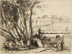 Auguste-Louis Lepère, Le Pont de Poissy, etching, 1908