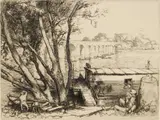 Auguste-Louis Lepère, Le Pont de Poissy, etching, 1908
