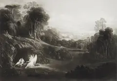 John Martin, V: 519- Raphael Conversing with Adam and Eve mezzotint, mezzotint