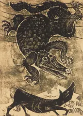 Antonio Frasconi, The Dog and the Crocodile' (Some Well Known Fables, No. 5), woodcut, 1950