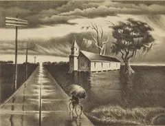 Georges Schreiber, Rain, lithograph, 1943