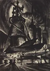 Harry Sternberg, Blast Furnace #1, etching and aquatint, 1937