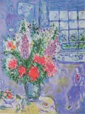 Marc Chagall, Autoportrait avec Bouquet de Fluers silkscreen in colors, silkscreen