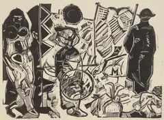Turning Point by Herbert C. Cassill, woodcut, offered Feb 2026