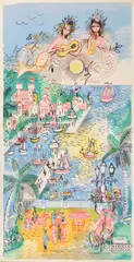 Charles Cobelle, Mermaids by the Marina, lithograph in colors