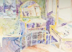 Untitled by Walter Sorge, watercolor of an interior, offered Sep 2026