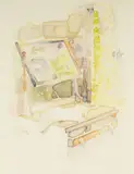 Walter Sorge, Untitled, watercolor painting of an interior