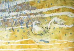 Untitled by Walter Sorge, watercolor painting of swans in a pond, offered Sep 2026