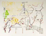 Walter Sorge, Untitled, watercolor painting of electrical lines