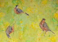 Untitled by Walter Sorge, watercolor painting of robins, offered Jun 2026