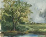 James L. Bruch, Untitled, oil on paper landscape