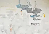 Walter Sorge, Untitled, watercolor painting of boats on water