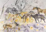 Walter Sorge, Untitled, watercolor painting of horses