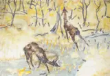 Walter Sorge, Untitled, watercolor painting of deer