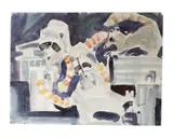 Virginia Brooks, Untitled, watercolor painting of raccoons