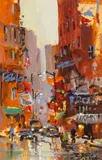 Untitled by Jerry Smith, acrylic painting of a city street, offered Jun 2026