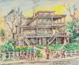 Untitled by Oscar Hoffman, watercolor of a street scene, offered Jun 2026