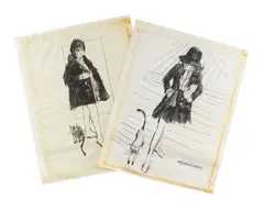 Untitled by James L. Bruch, 1960s, charcoal drawings of woman with cat, offered Jun 2026